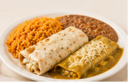 J3. One Potato Burrito, One Spinach Enchilada & Rice (V)