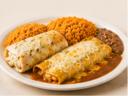 J4. One Bean Burrito, One Cheese Enchilada & Rice (V)